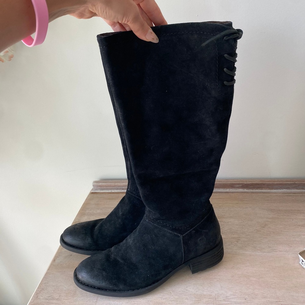 Born Black Suede Leather Riding Boots Size 7